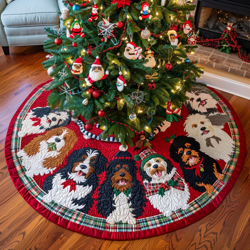 Frosty Bernedoodle Wonderland Christmas Tree Skirt