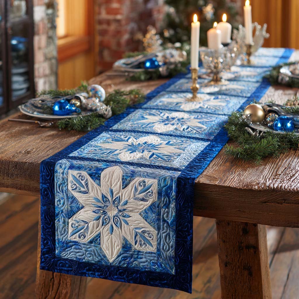 Frosty Blue Snowflake Table Runner