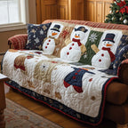 Snowmen and Cardinal on Cream Sofa Cover