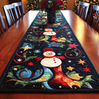 Snowman with Stars on Navy Table Runner
