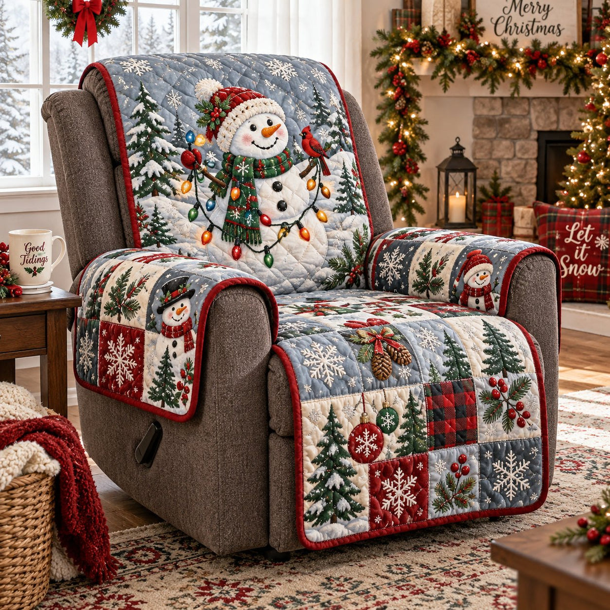 Frosty Holiday Patch Sofa Cover