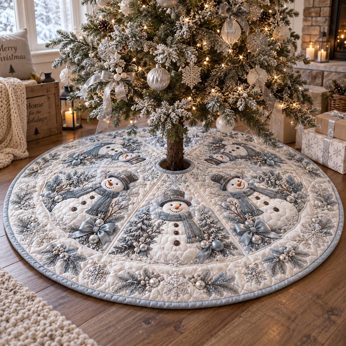 Frosty White Snowmen Christmas Tree Skirt