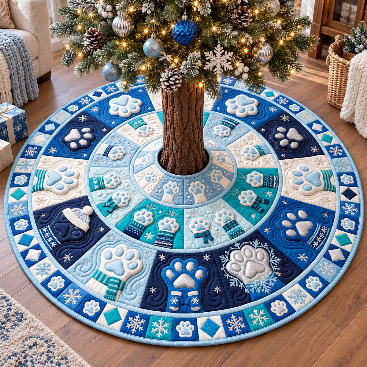 Frosty Winter Paws Christmas Tree Skirt