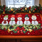 Snowmen with Bells on Red Table Runner