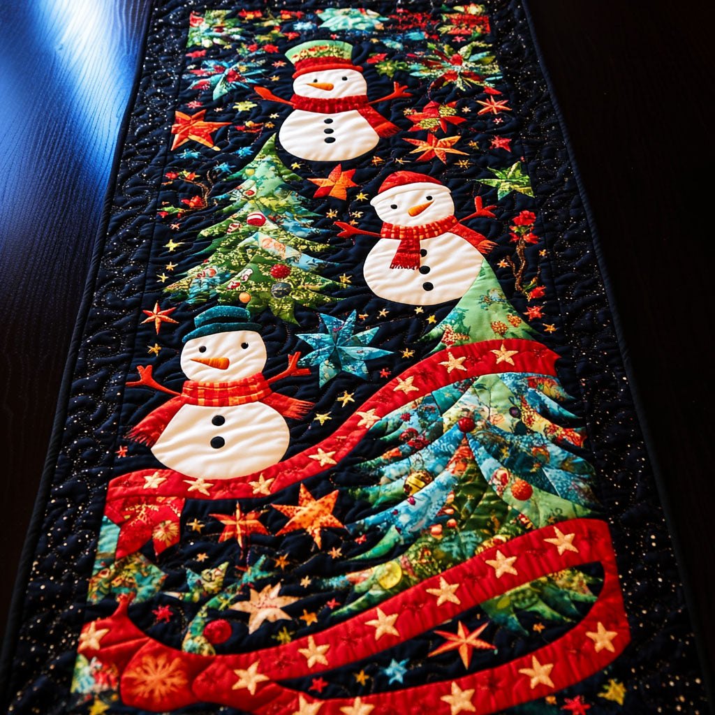 Snowmen with Trees and Stars Table Runner