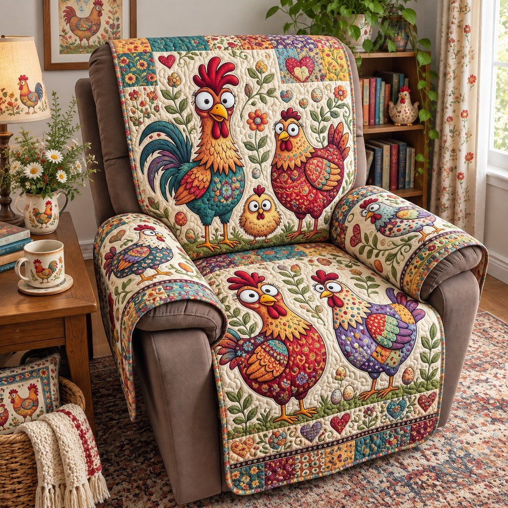 Folk Floral Roosters Sofa Cover