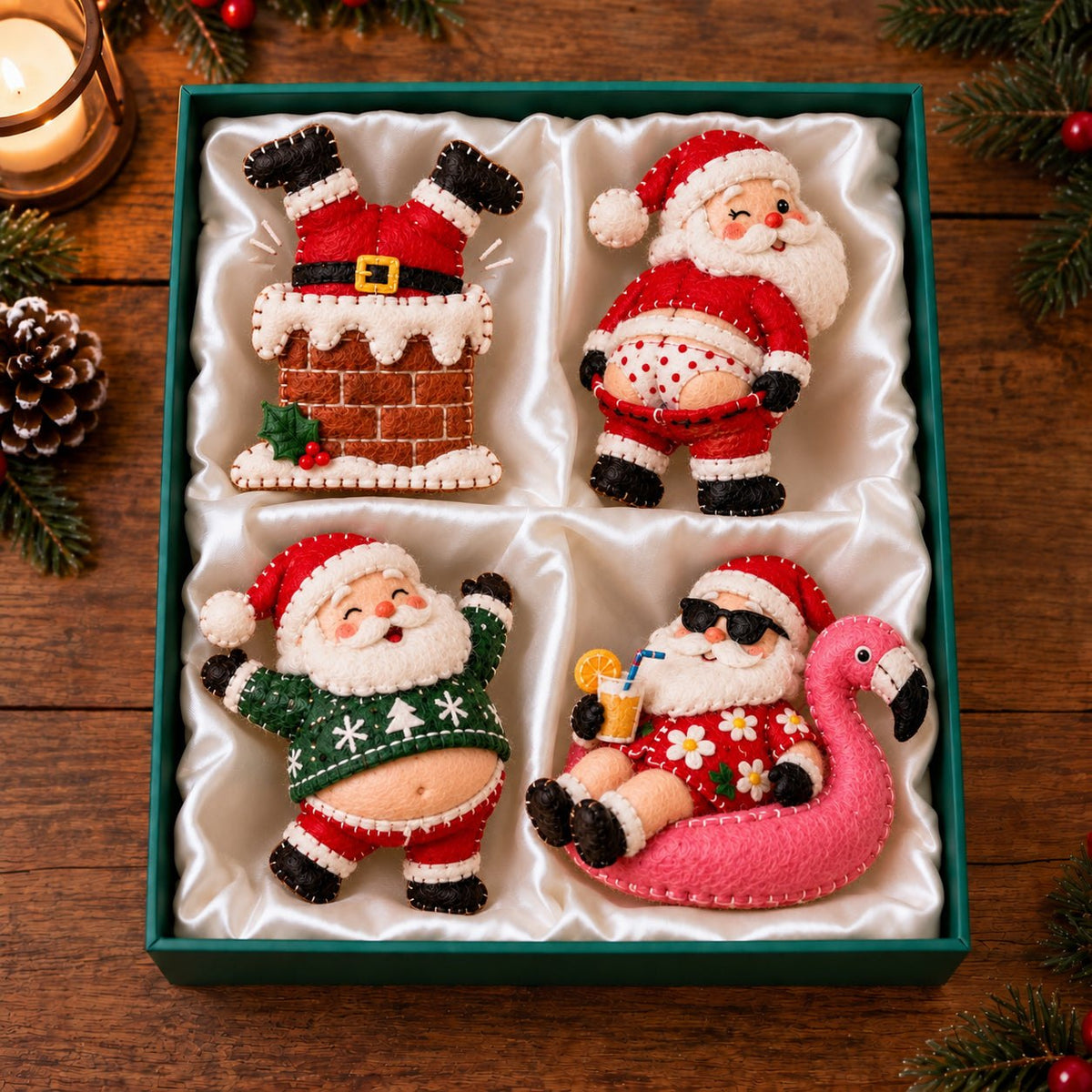 Flamingo Float Funny Santa Ornament Gift Set