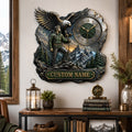 Eagle and hiker Custom Name Wall Clock — personalized with a custom name