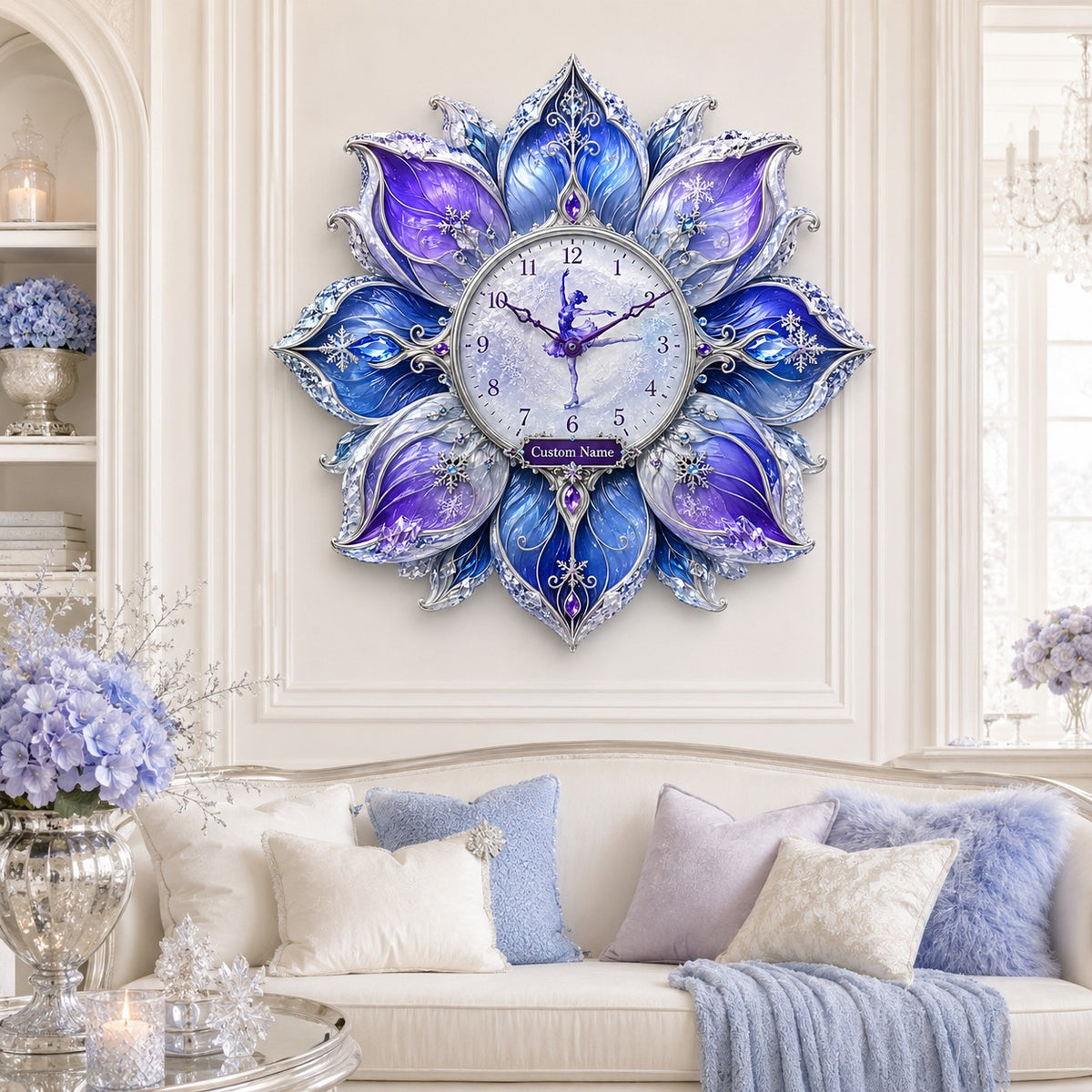Personalized floral clock for skater wall clock — personalized with a custom name