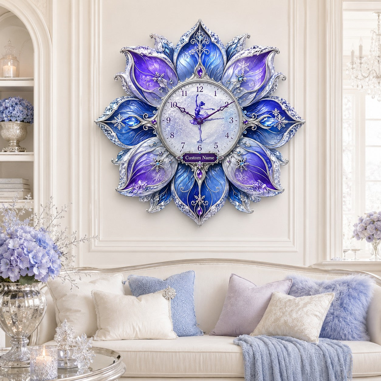 Personalized floral clock for skater wall clock — personalized with a custom name