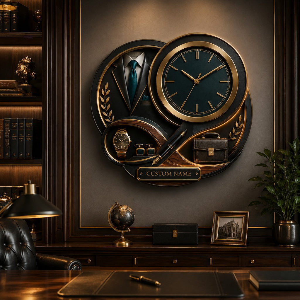 Executive suit Custom Name Wall Clock — personalized with a custom name