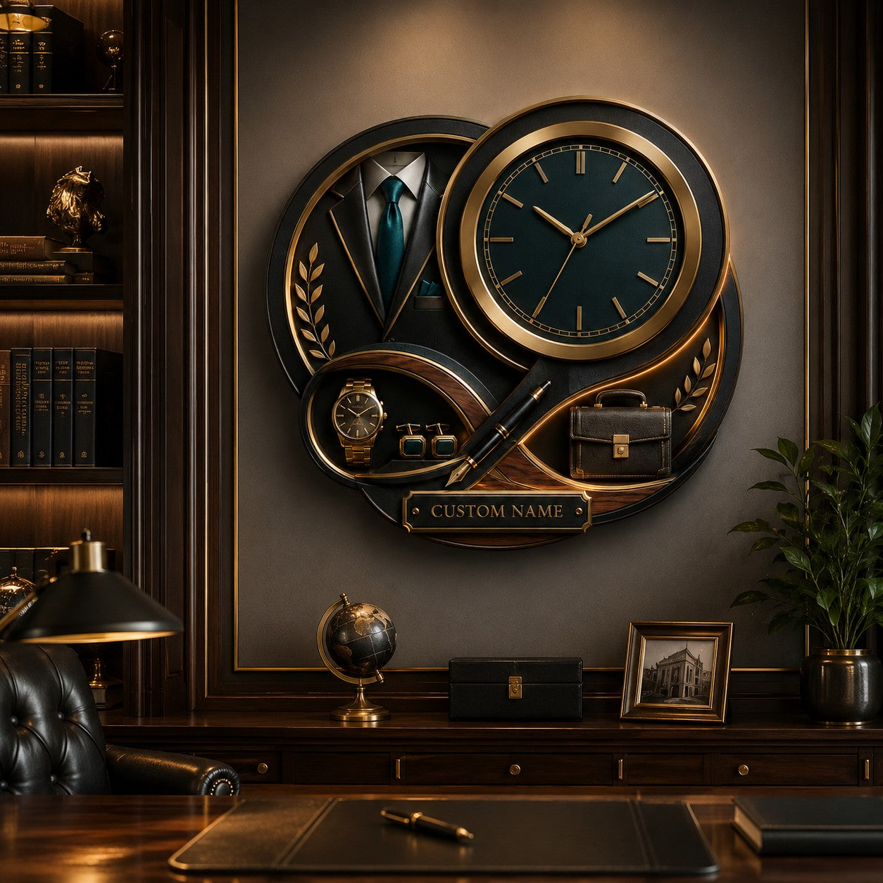Executive suit Custom Name Wall Clock — personalized with a custom name