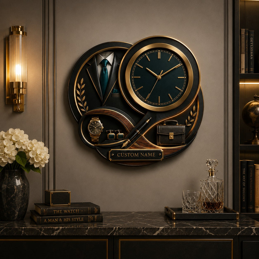 Executive suit Custom Name Wall Clock — personalized with a custom name
