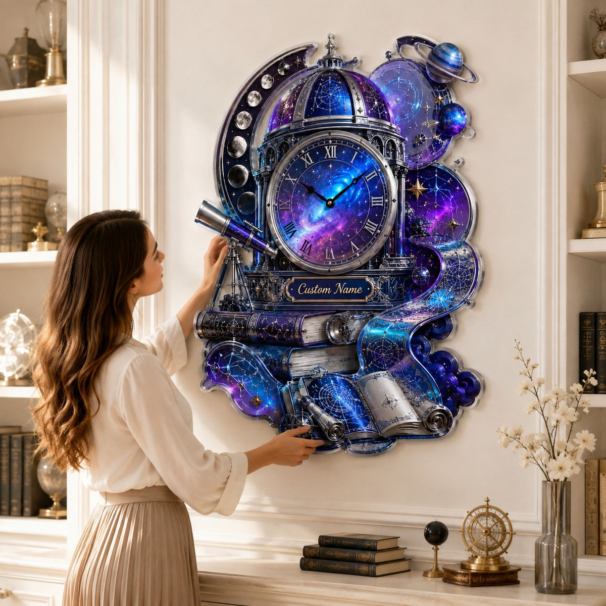 Personalized Cosmic Observatory Book Wall Clock — personalized with a custom name