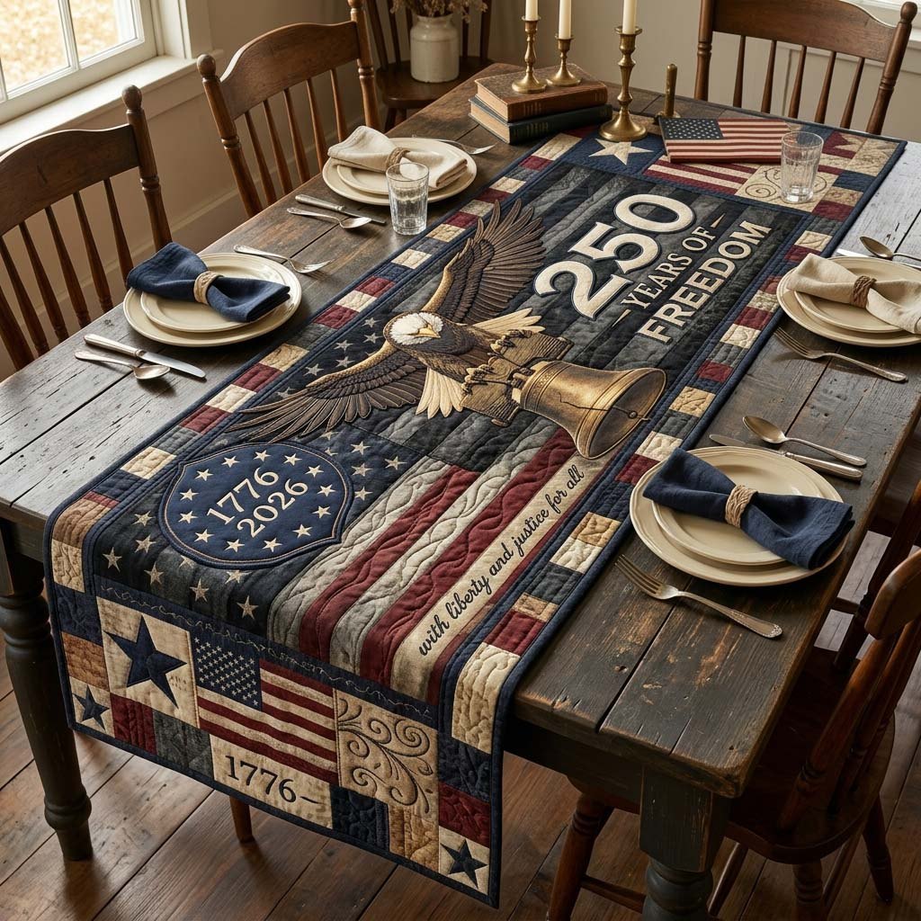 Eagle with Flag and 250 Years of Freedom Table Runner