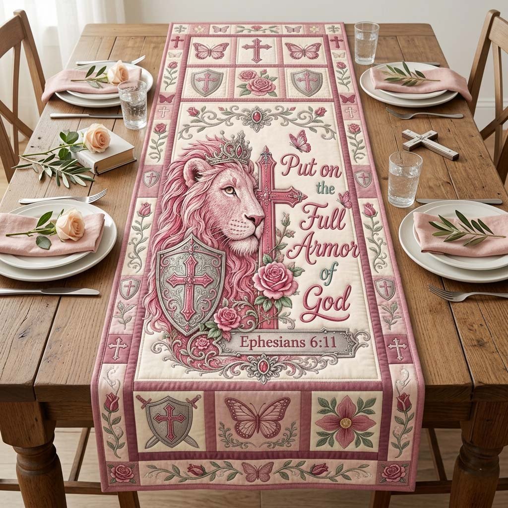 Pink Lion Armor Table Runner