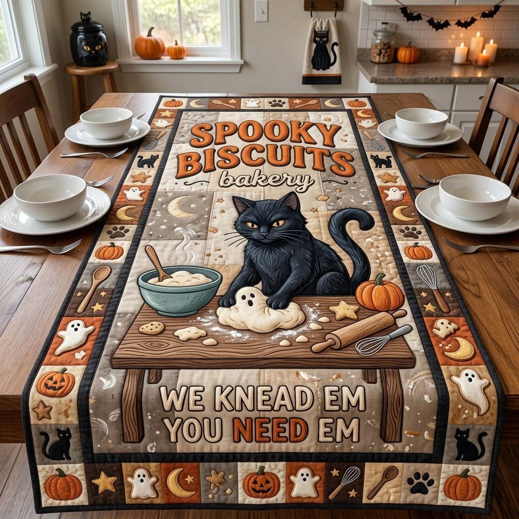 Spooky Biscuit Cat Table Runner