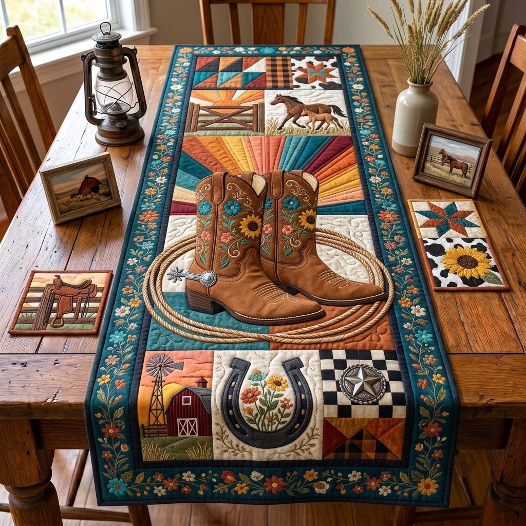 Cowgirl Sunset Boots Table Runner