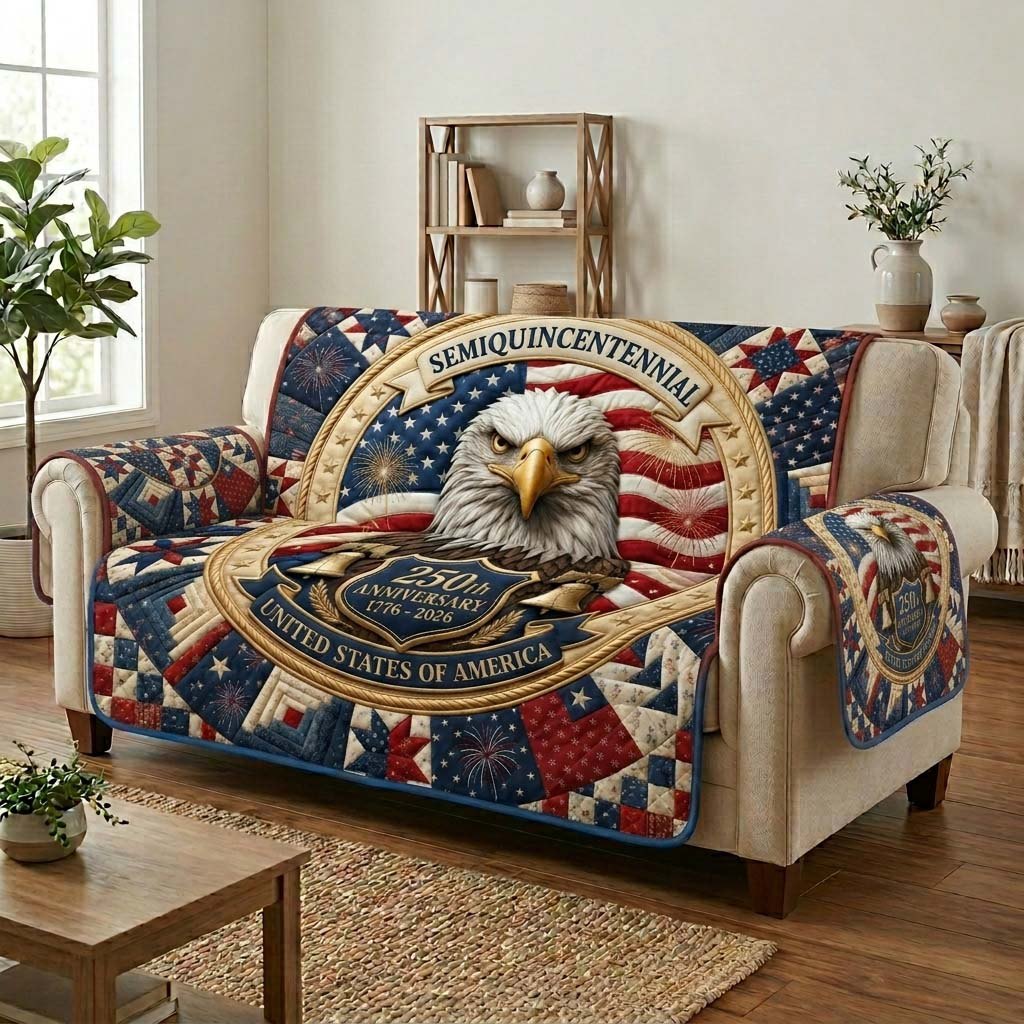 Semiquincentennial Eagle on Navy Sofa Cover