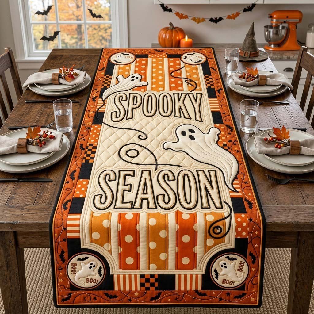 Spooky Season with Ghosts Table Runner