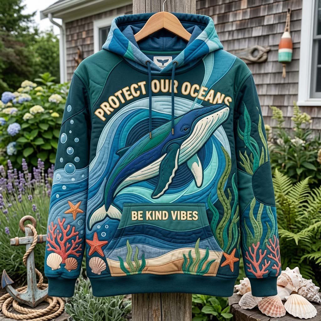 Whale Ocean Sanctuary hoodie, all-over print