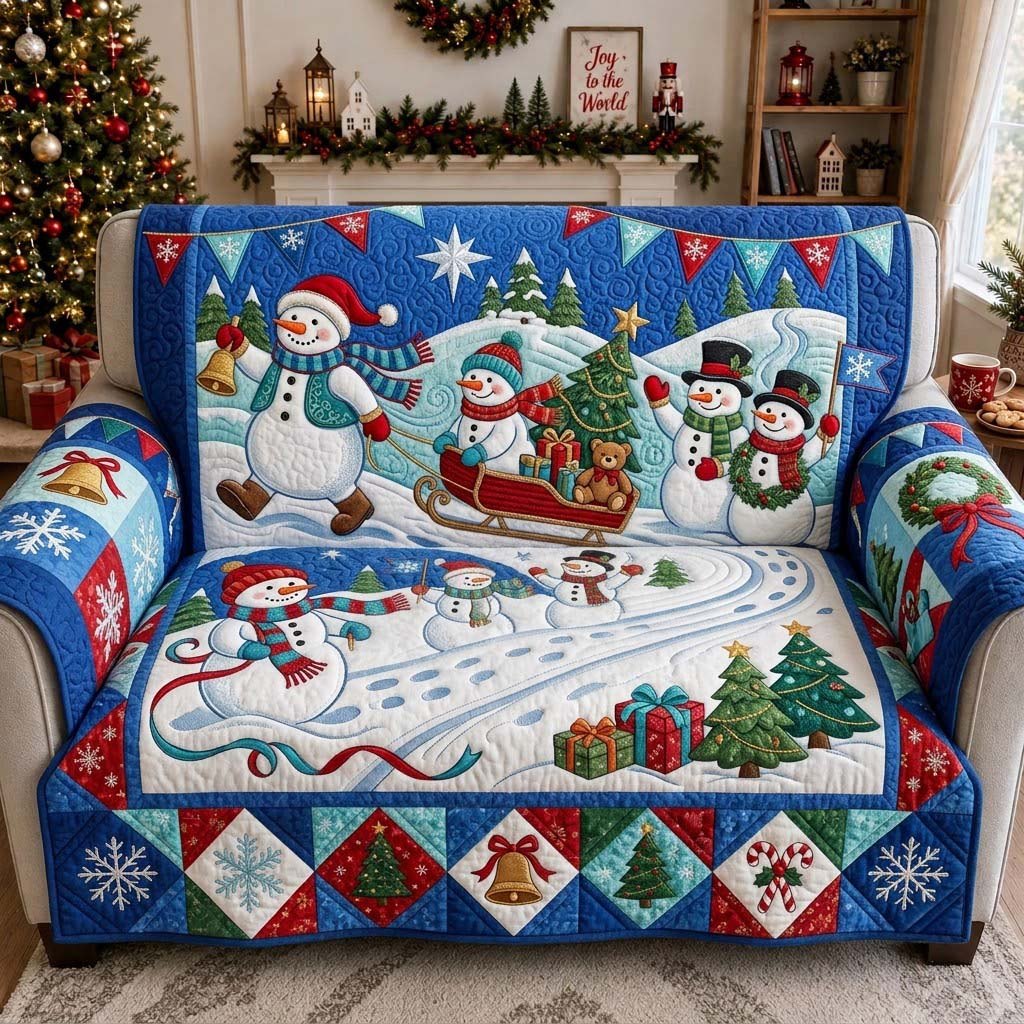 Merry Snowman Parade Sofa Cover