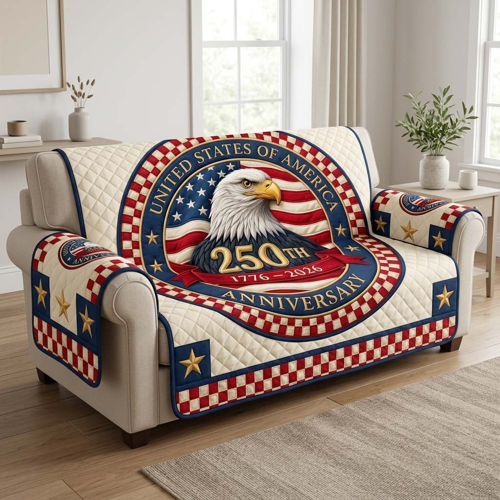 Eagle Seal on Cream and Red Sofa Cover
