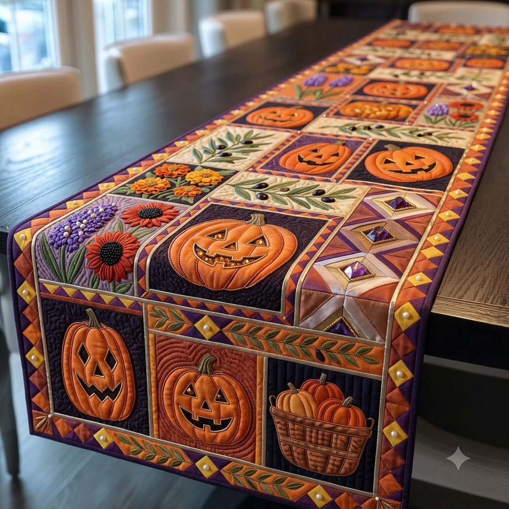 Harvest Gem Pumpkin Mosaic Table Runner