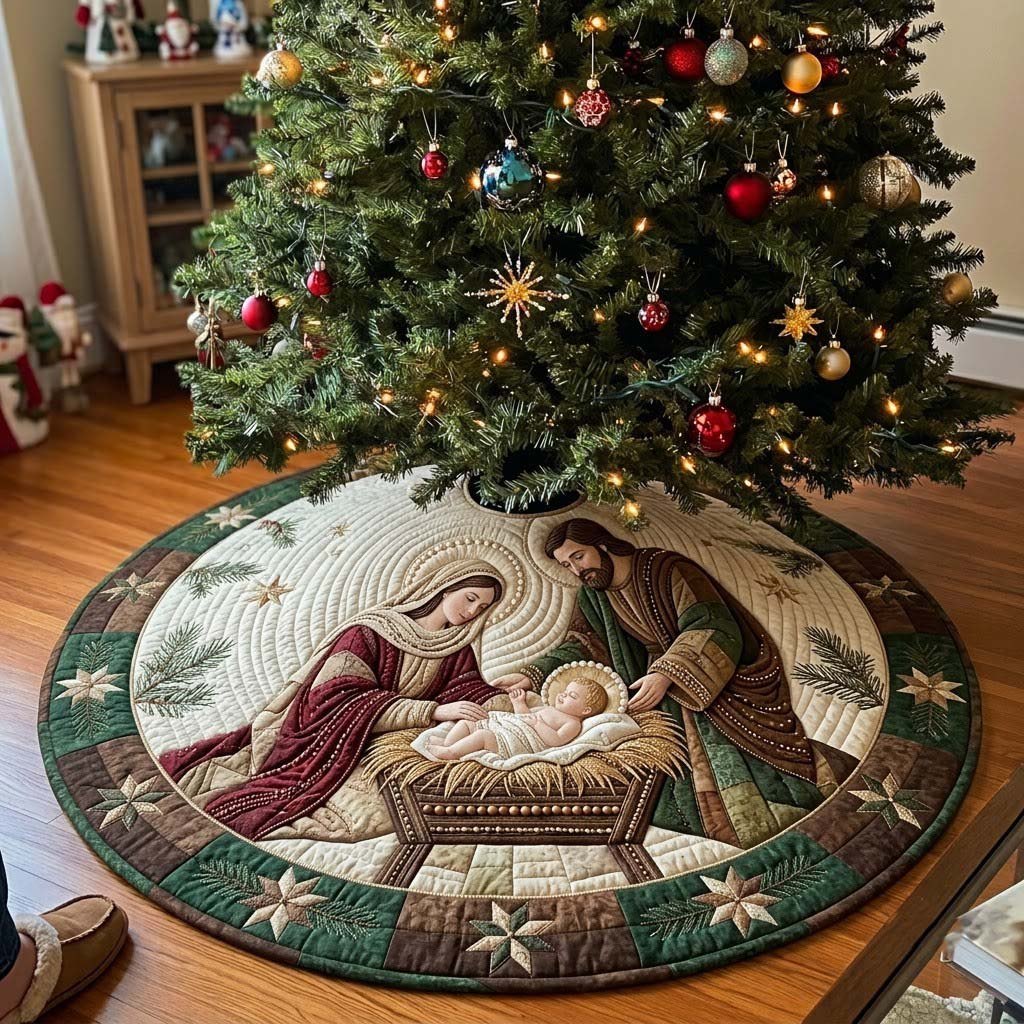 Tender Manger Closeup Christmas Tree Skirt