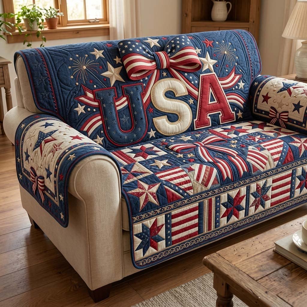 USA Letters in Stars and Stripes Sofa Cover