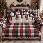 Ruby Plaid Snowman Gathering Sofa Cover