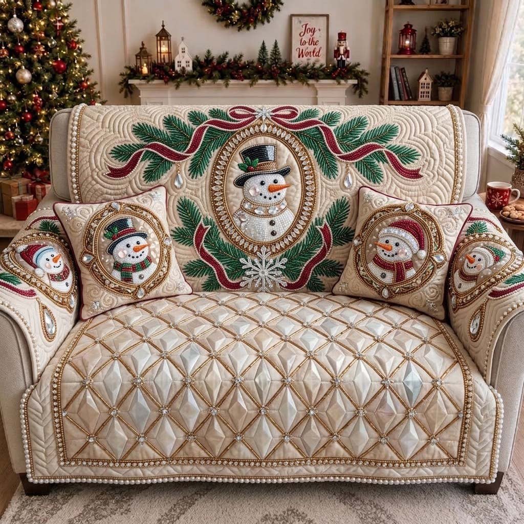 Champagne Snowman Sofa Cover