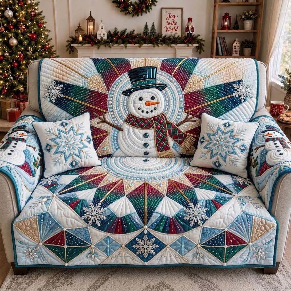 Frosted Snowman Kaleidoscope Sofa Cover