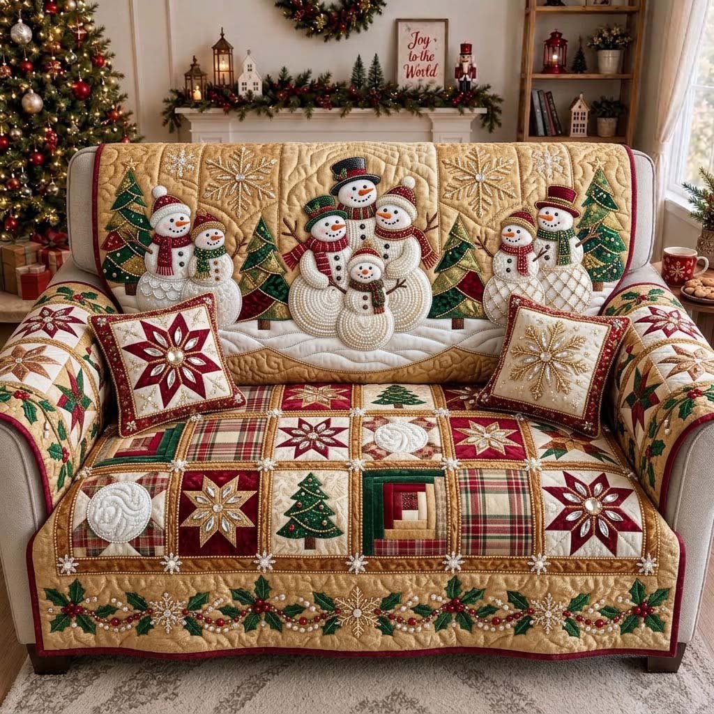 Snowfall Snowman Village Sofa Cover