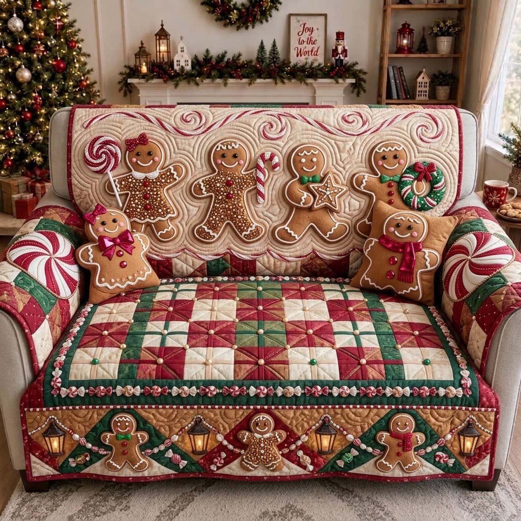 Peppermint Gingerbread Parade Sofa Cover