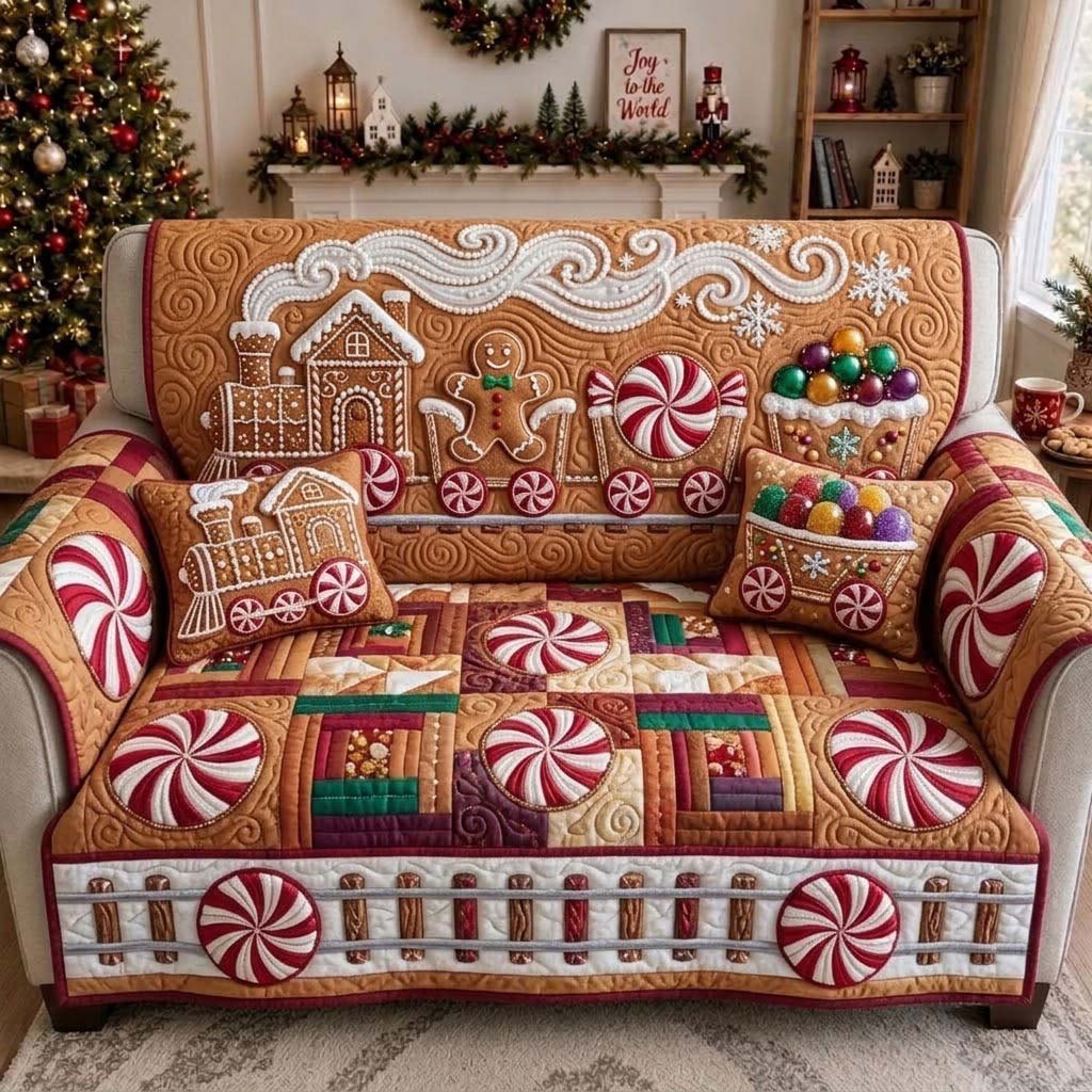 Gingerbread Candy Train Sofa Cover