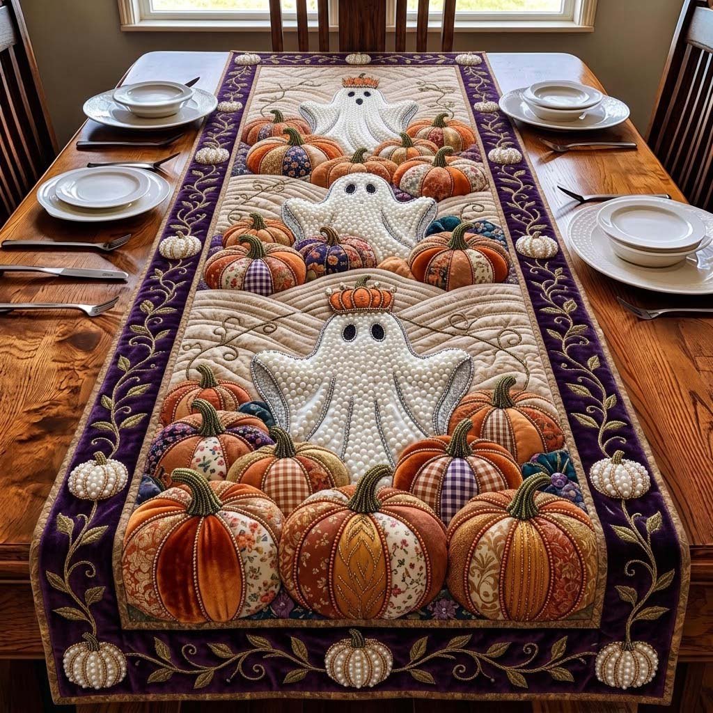 Pearl Ghost Pumpkin Hollow Table Runner