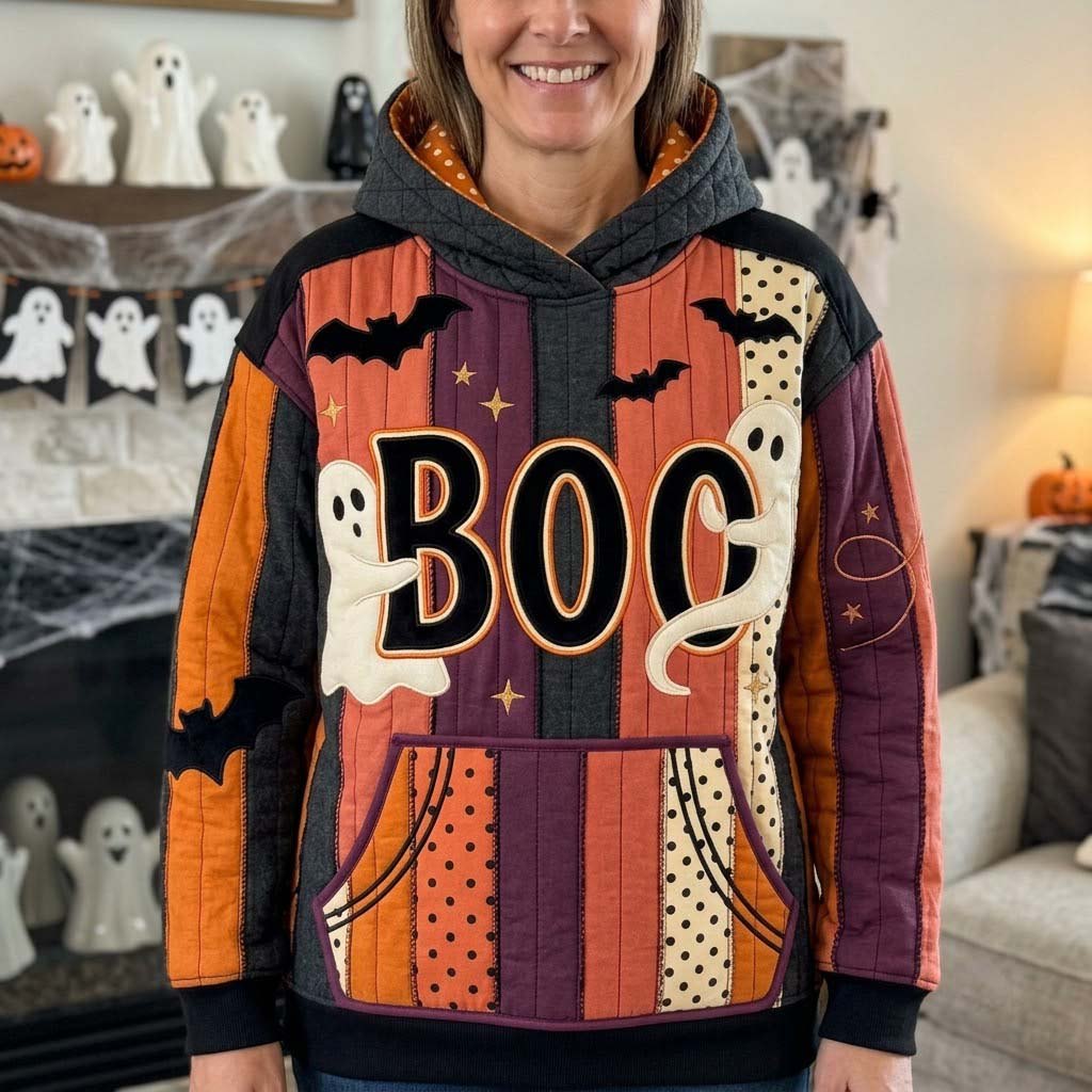 Boo Ghost Patchwork Parade hoodie, all-over print