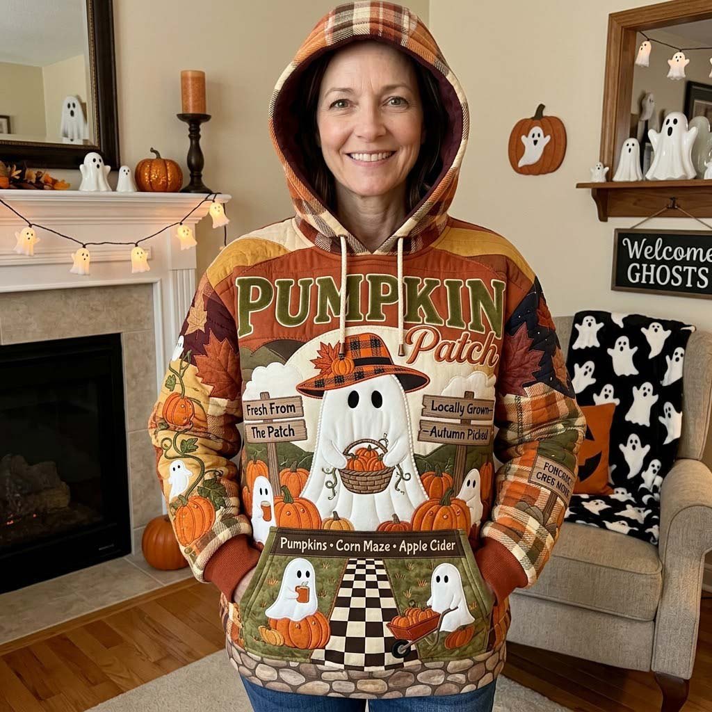 Ghostly Pumpkin Patch hoodie, all-over print