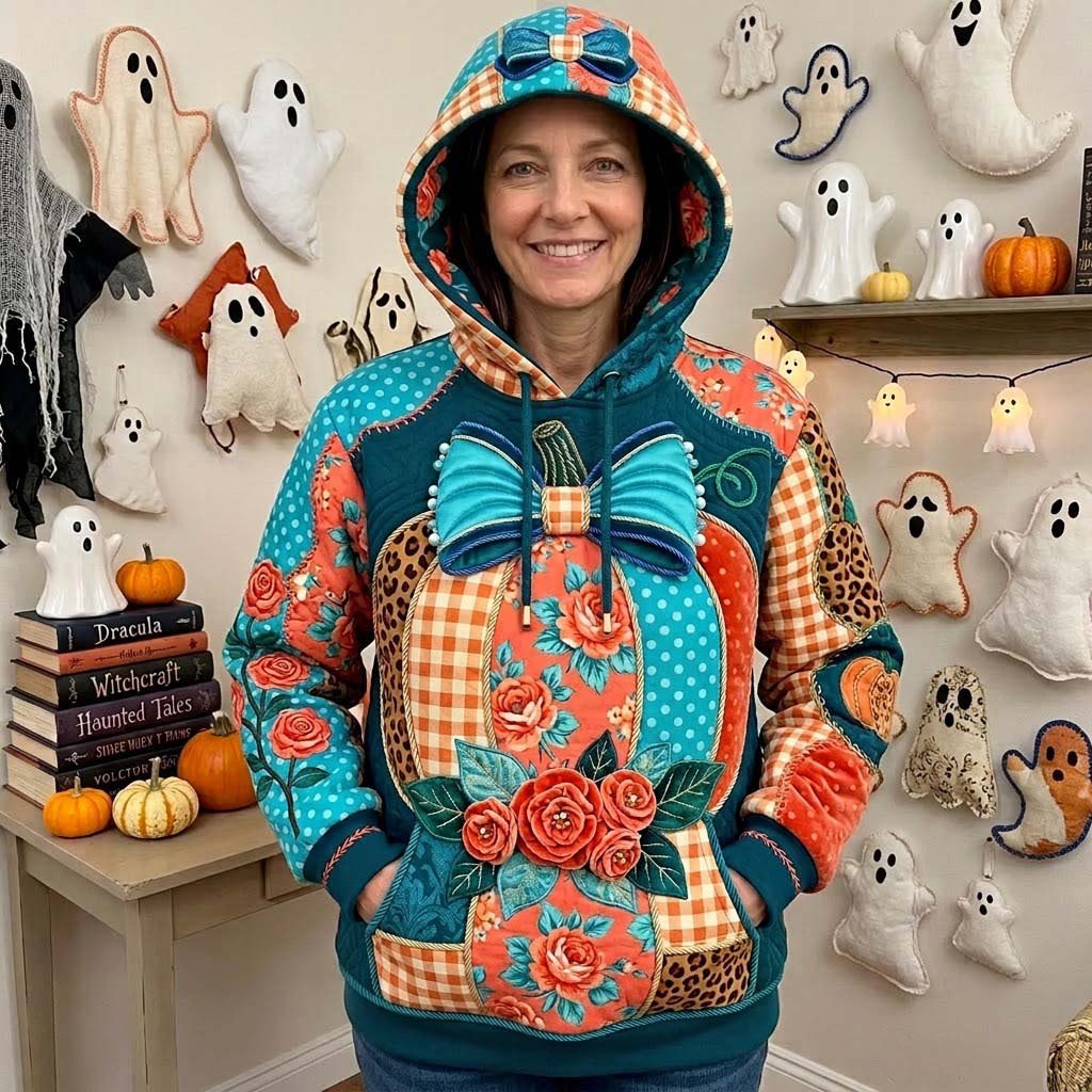 Patchwork Pumpkin hoodie, all-over print