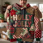 Holly Jolly Letters on Leopard Patch hoodie, all-over print