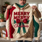 Merry Bow Leopard Christmas hoodie, all-over print