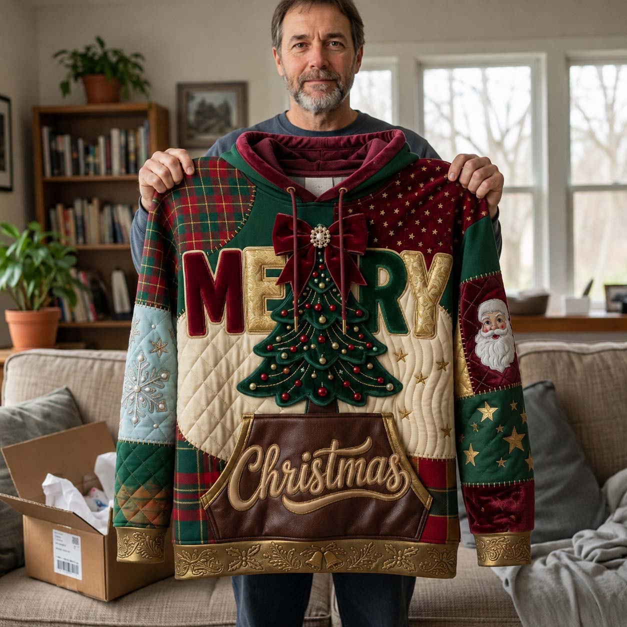 Merry Santa Tree hoodie, all-over print