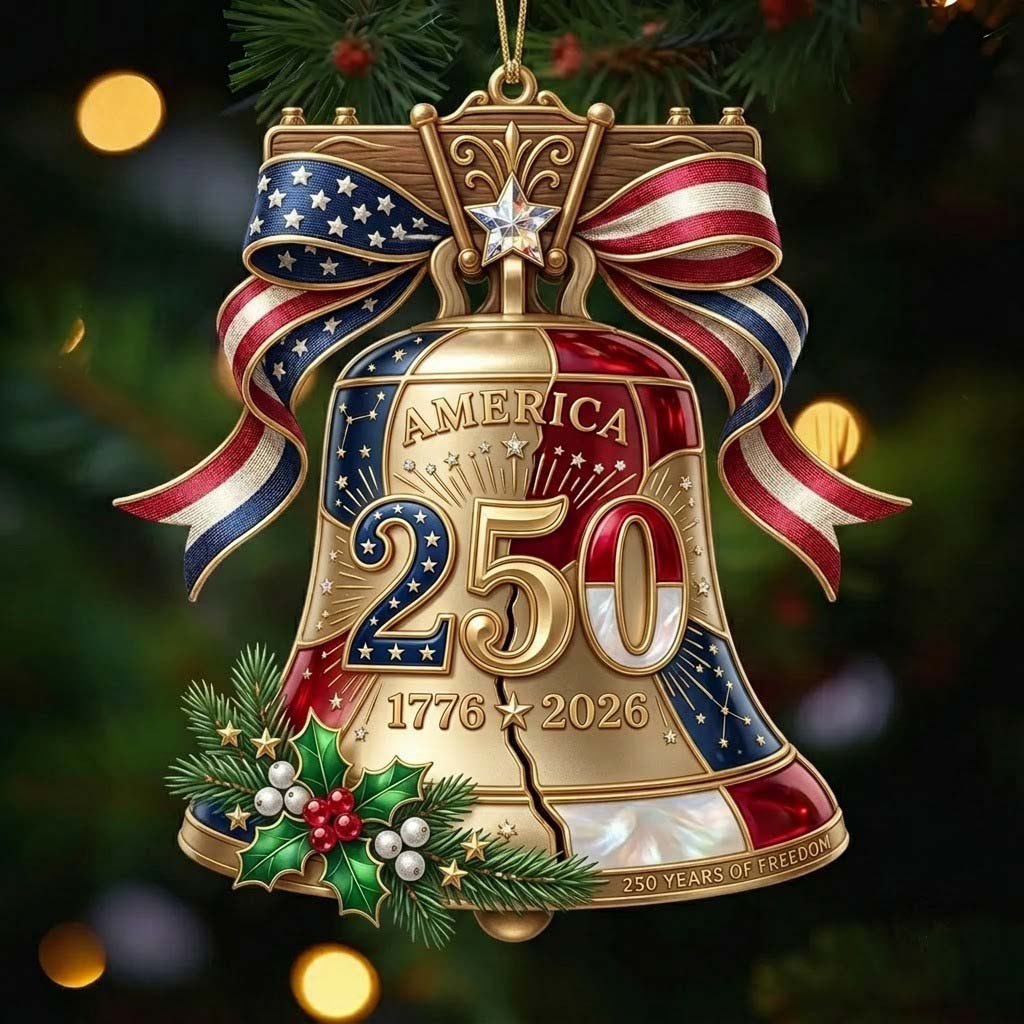 Liberty Bell 250 Holly Bow Christmas Ornament