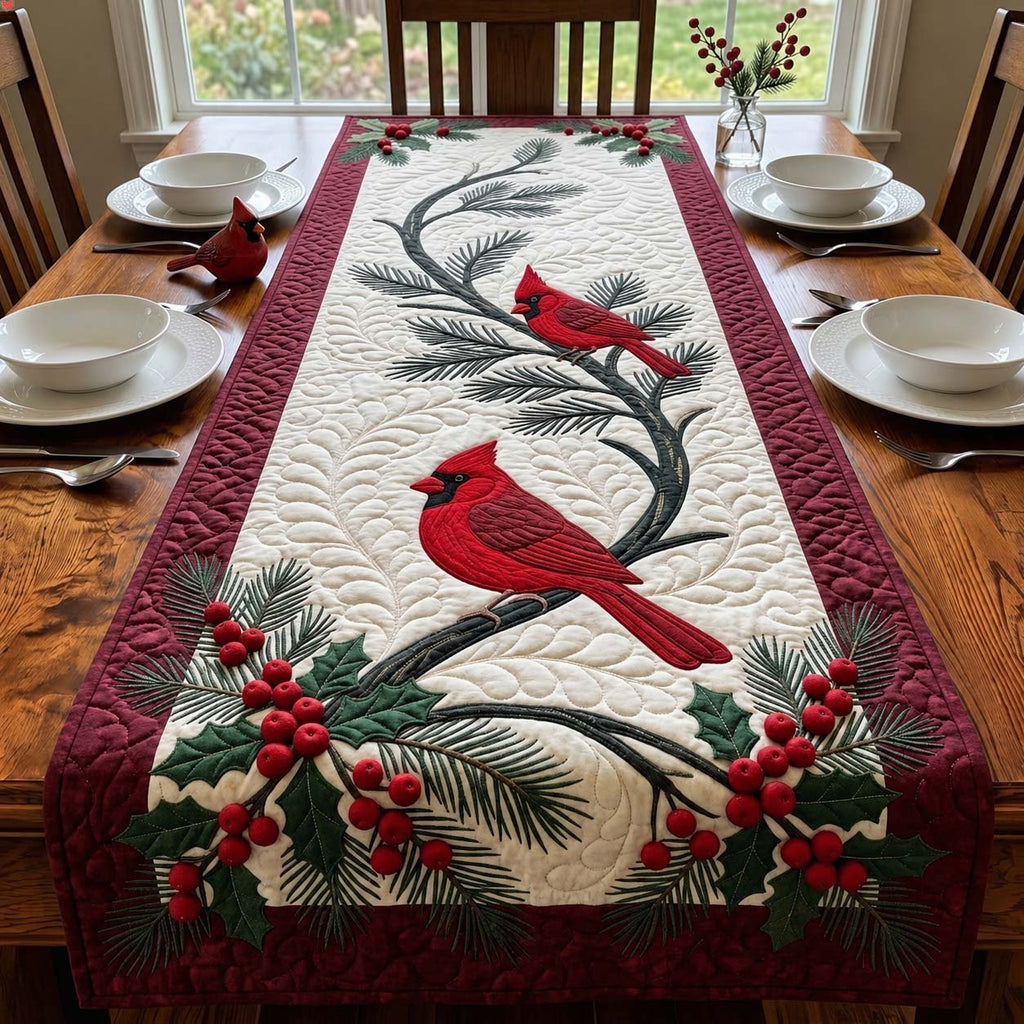 Cardinal on Winter Berry Arch Table Runner