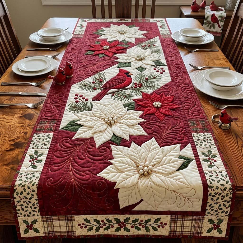 Cardinal White Poinsettia River Table Runner