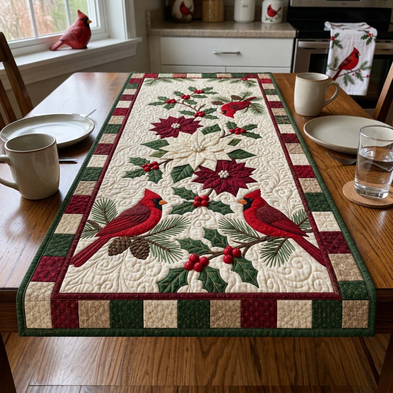 Midnight Cardinal Table Runner