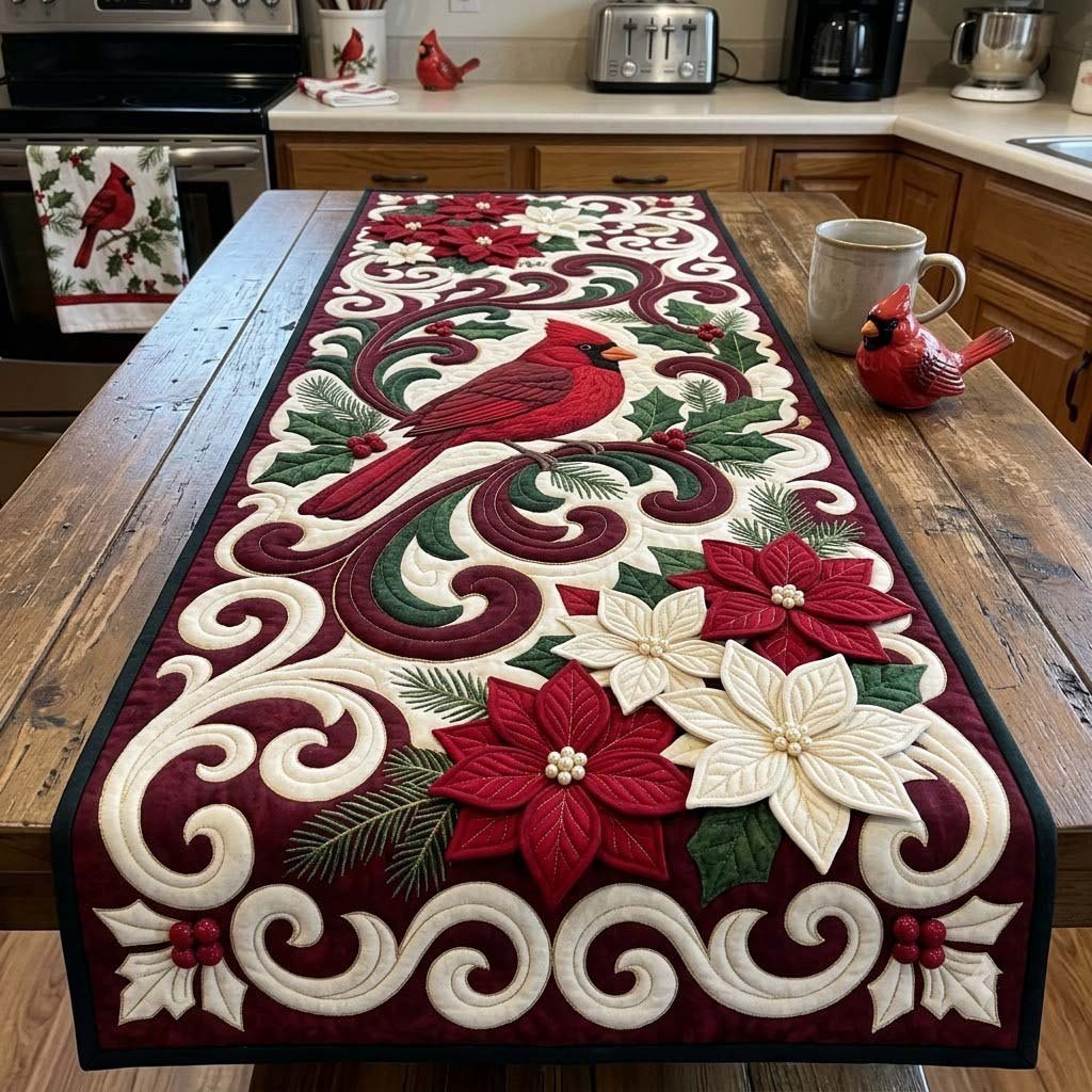 Cardinal Baroque Christmas Table Runner