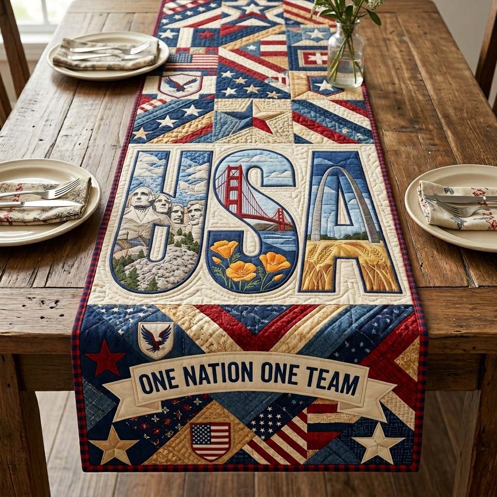 USA One Nation One Team Banner Table Runner