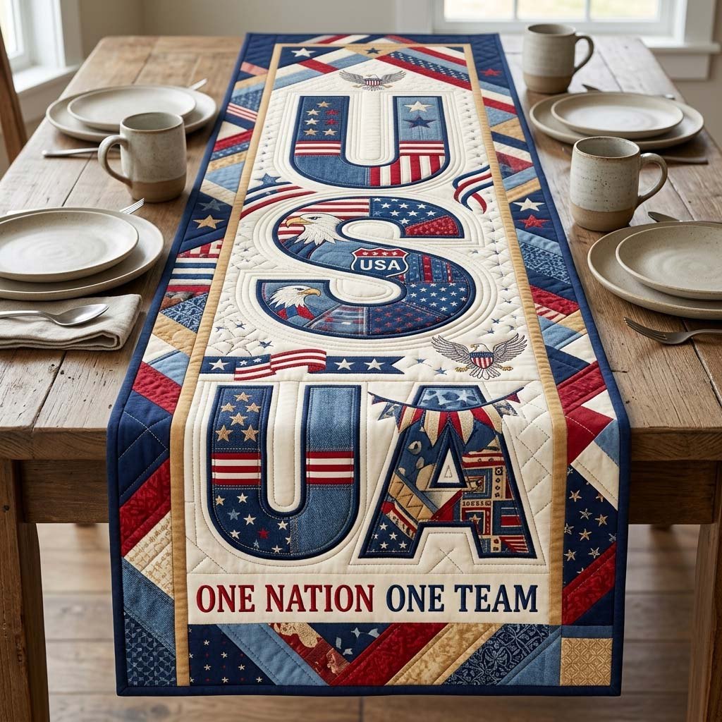 USA Letters One Nation One Team Table Runner